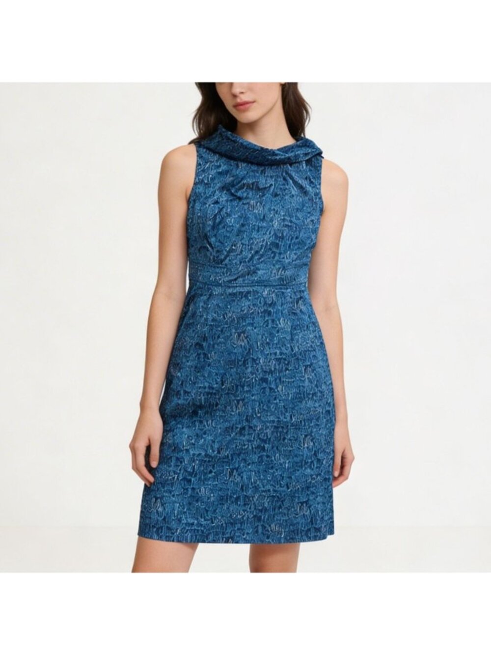 Lilly Pulitzer Size 4 Blue Logo Signature Sleeveless Cowl Neck Sheath Dress